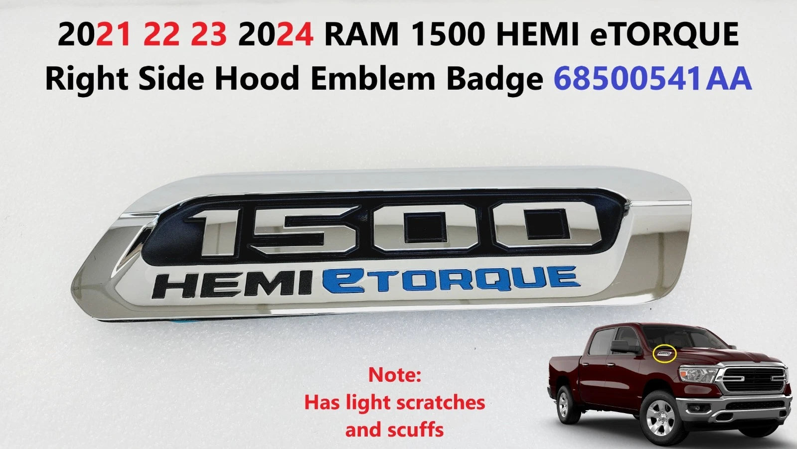 Right Side Hood Emblem Badge for RAM 1500 (2021–2024) 68500541AA