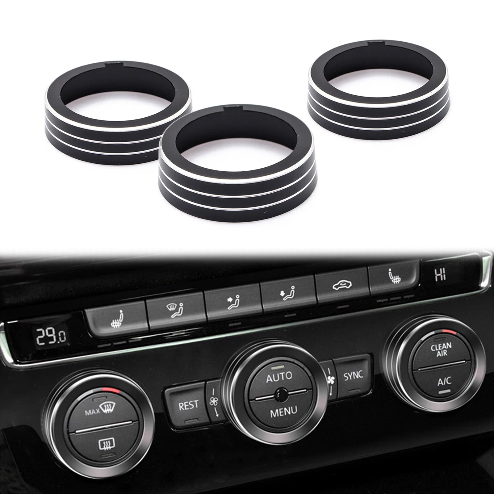 AC Climate Control Ring Knob Covers for VW MK7 Golf GTI (2015–2021)