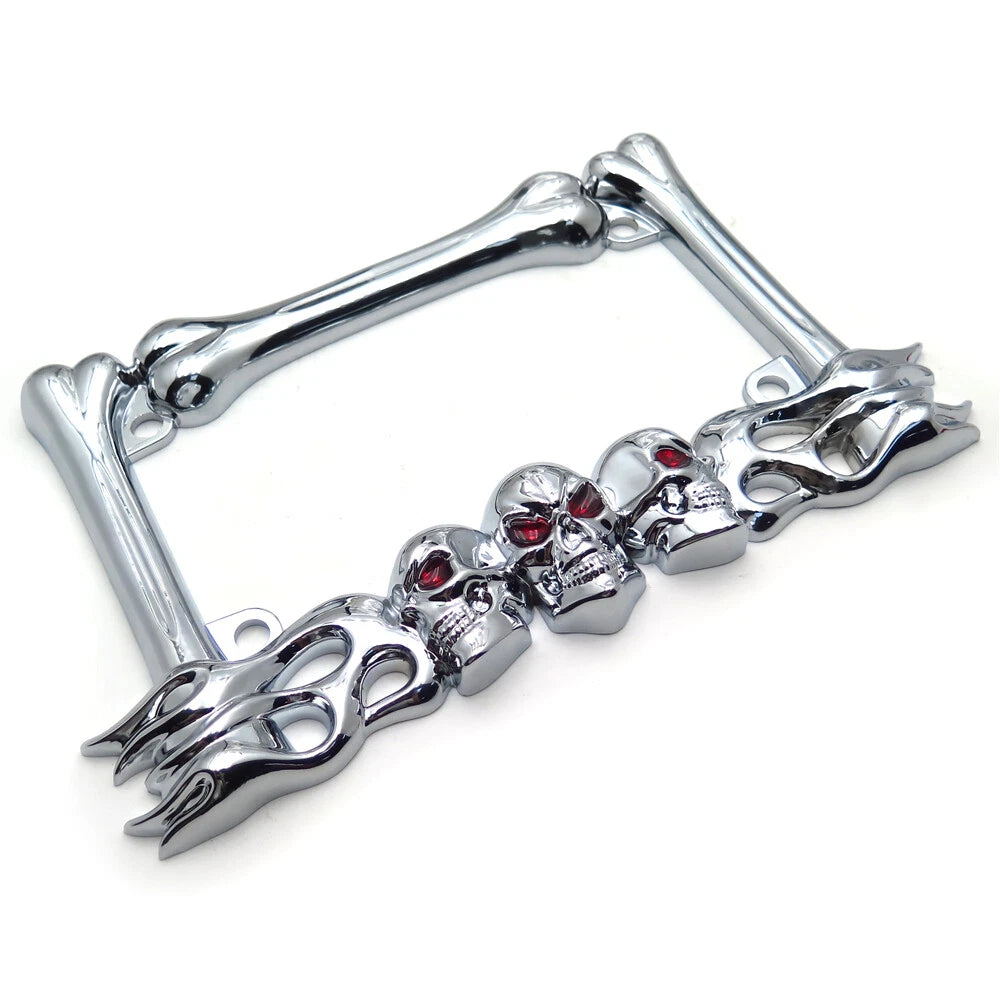 Chrome Skull License Plate Frame for Harley Motorcycle (Fits )