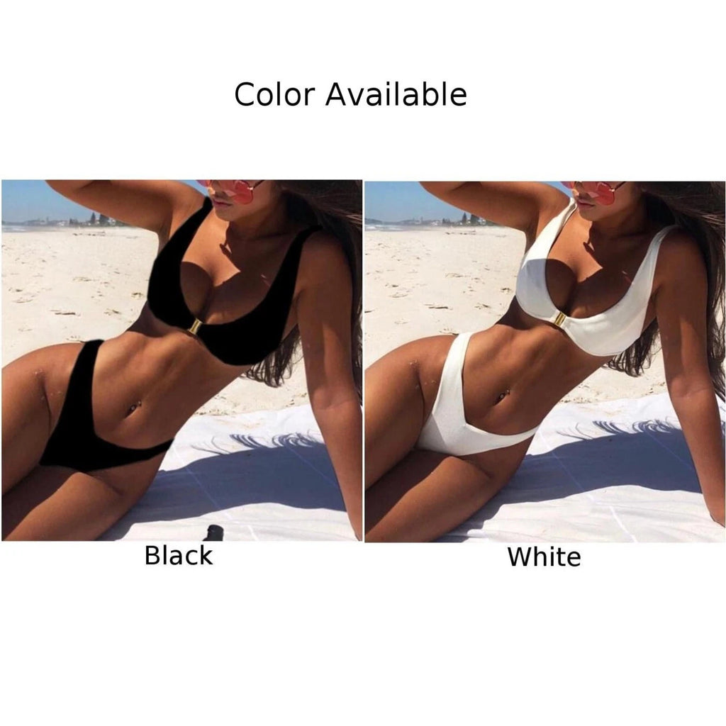 Set of 2 High Waist Swimwear for Women - Black/White V Neck Bikini