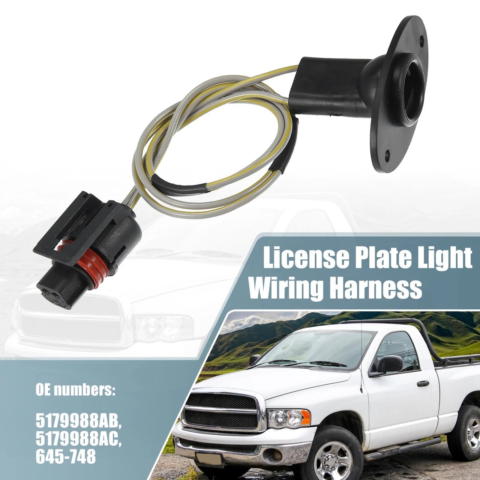 2X License Plate Light Wiring Harness Socket 5179988AB for Dodge Ram 1500 (2019–2023)