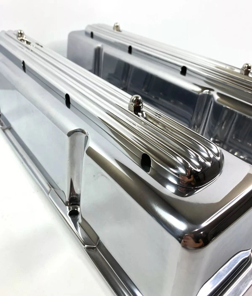 Rocket Finned Aluminum Valve Covers Tall Show Quality for Chevy SBC (1958–1986)