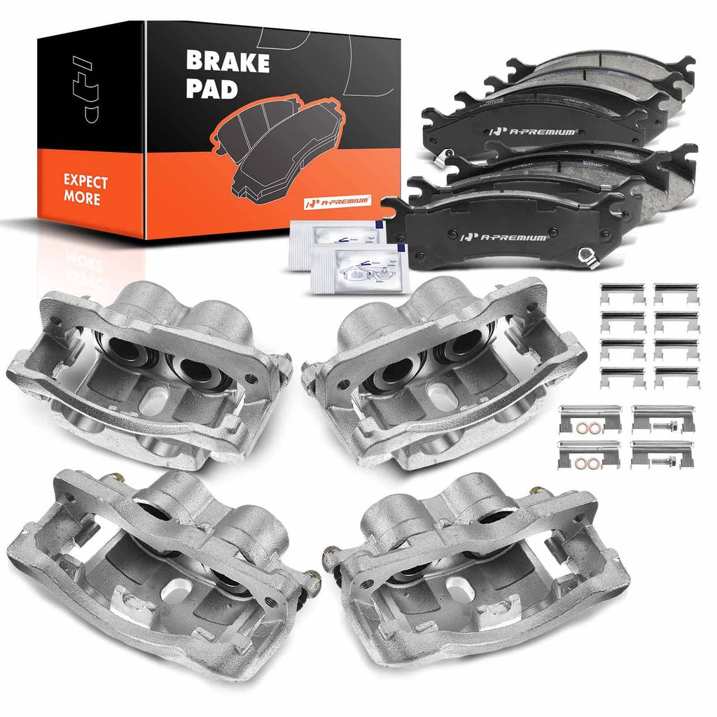 Front & Rear Ceramic Brake Pads & Calipers for Chevy Silverado 3500 