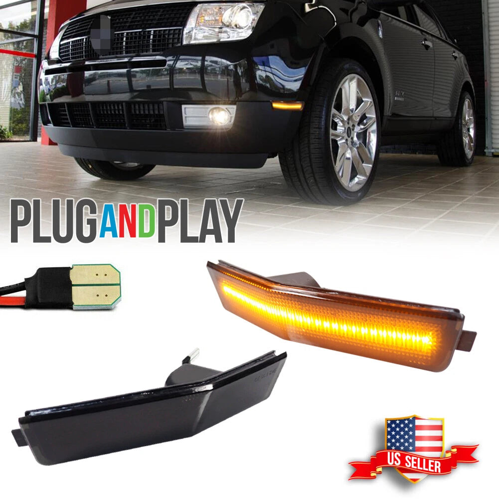 2X Smoke Lens LED Amber Front Bumper Side Marker Light for Lincoln MKX (2007–2010)