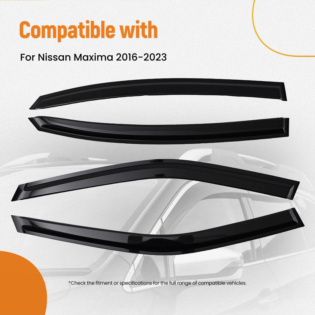 Window Deflector Visor Set of 4 for Nissan Maxima (2016–2023) Black
