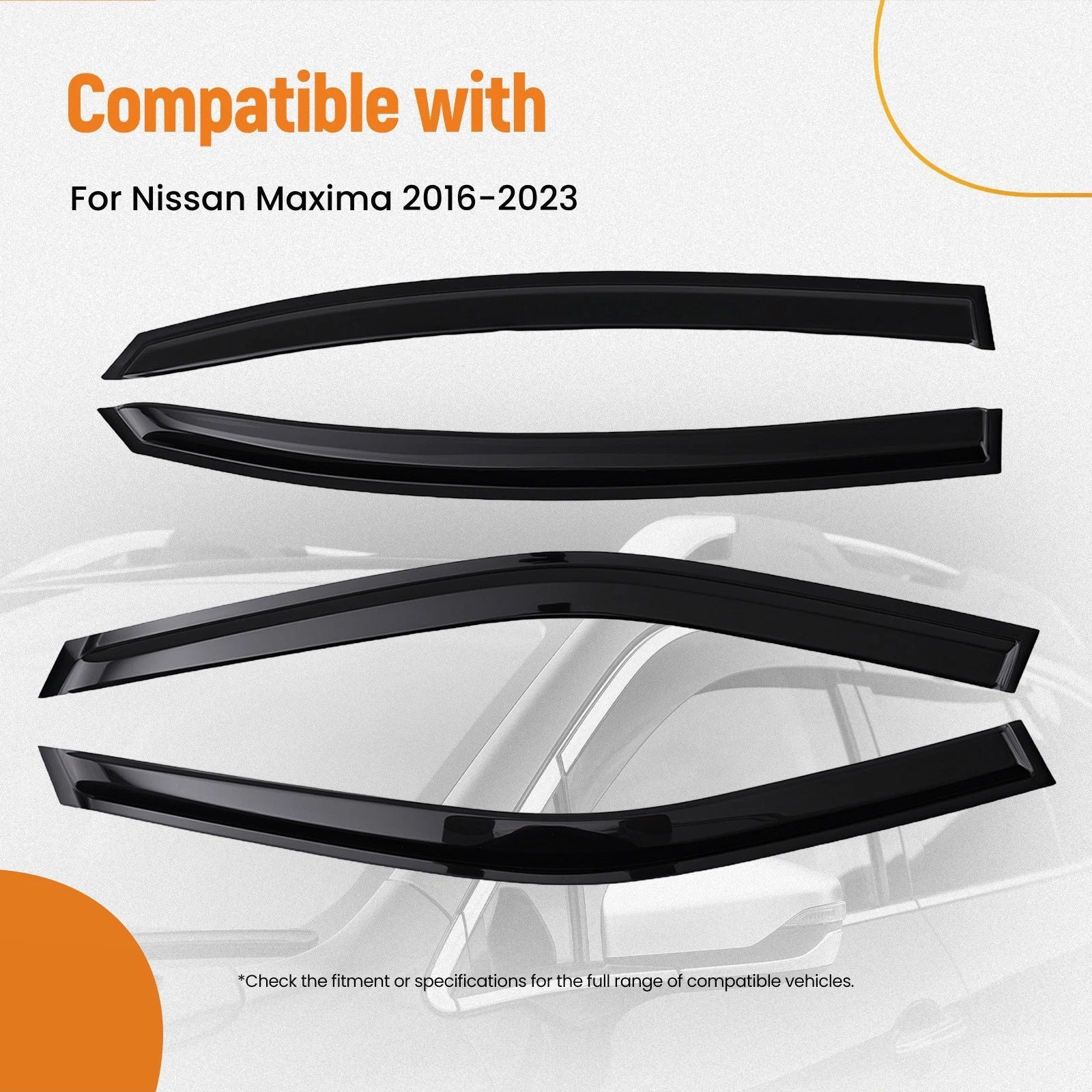 Window Deflector Visor Set of 4 for Nissan Maxima (2016–2023) Black