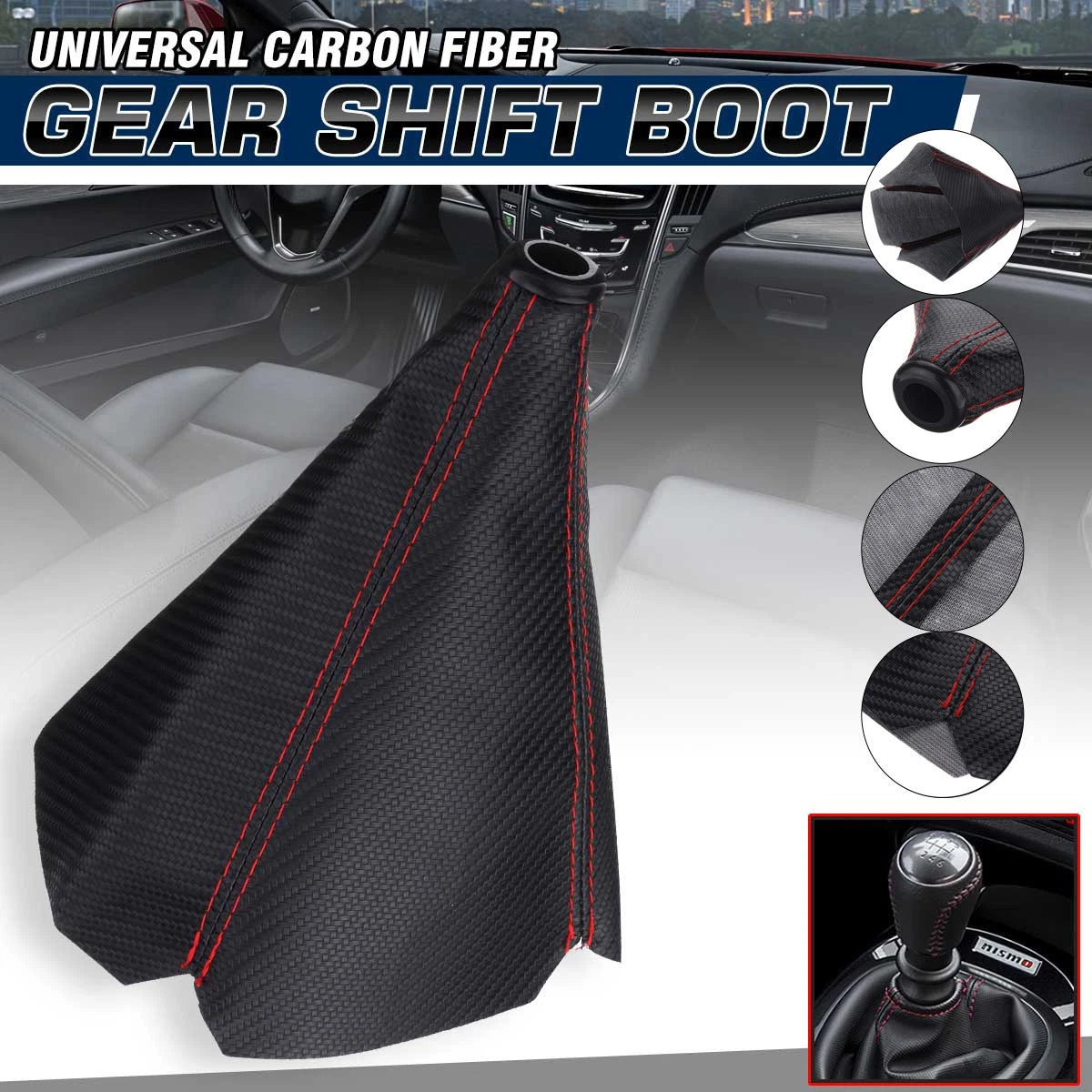 Gear Cover Shifter E for - Carbon Fiber Look, Red Stitch