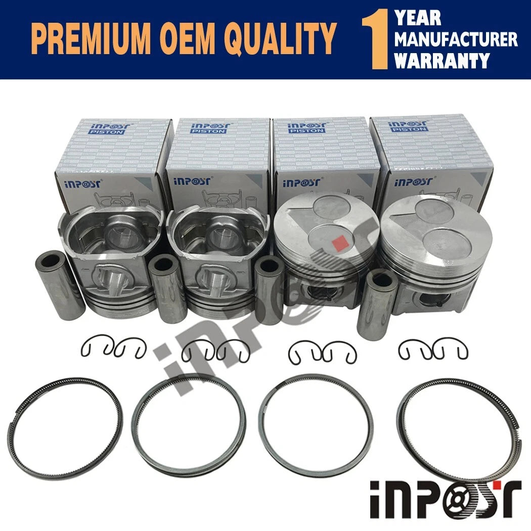 Set of 4 Pistons for Kubota V2203 STD (Pin & Clip) with Rings