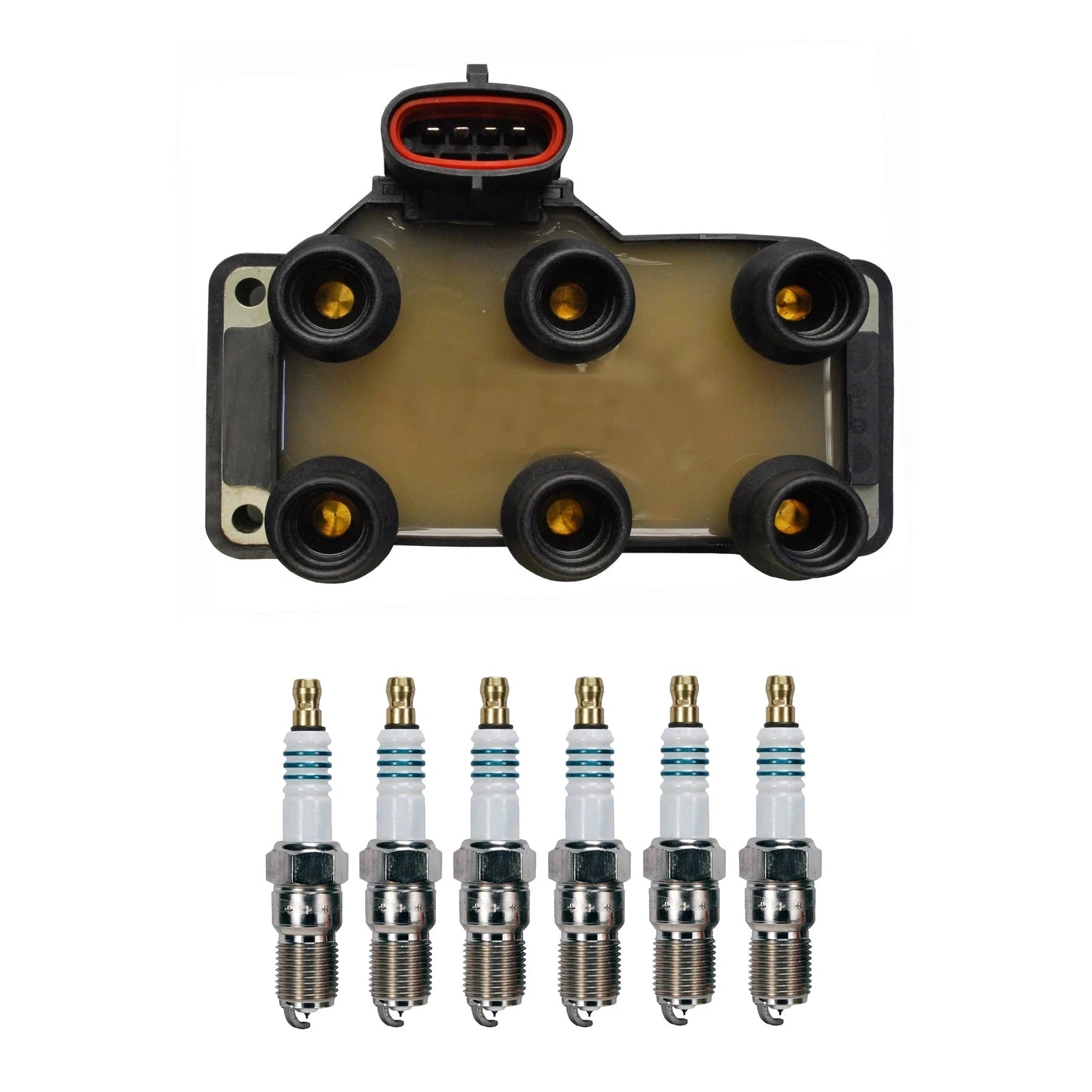 Denso Ignition Coil & 6 Iridium Power Spark Plugs Kit for Ford Taurus (1996–1999)