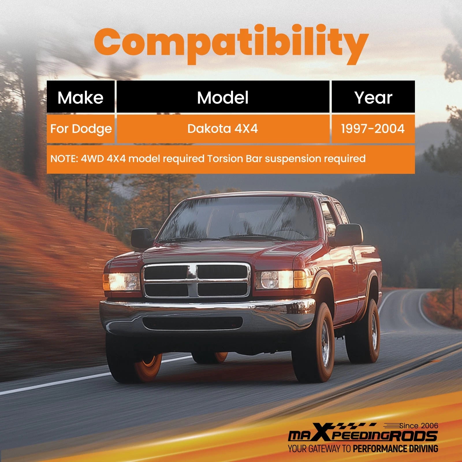 3 Inch Lift Kit with Shocks for Dodge Dakota 4WD (1997–2004)