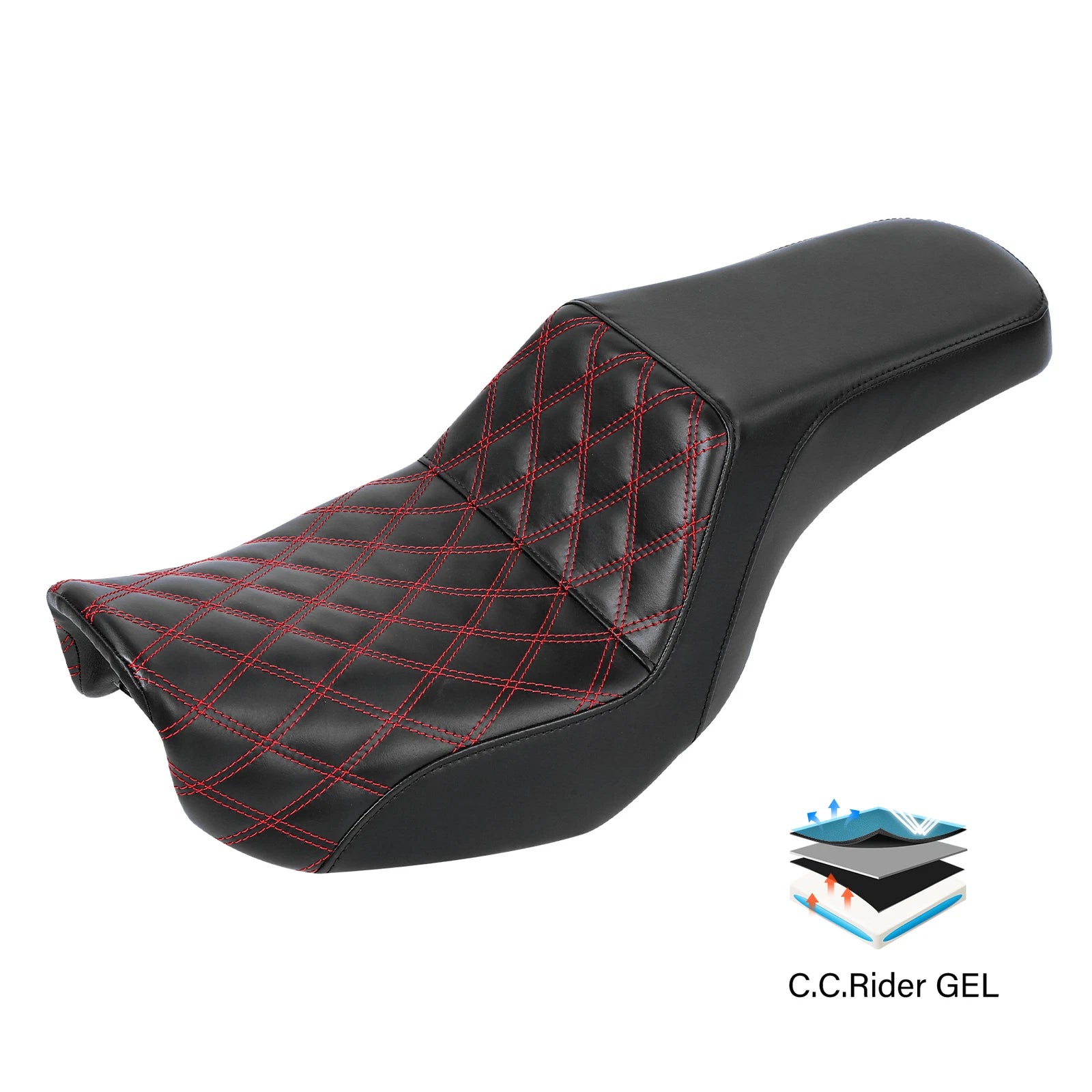 Driver Passenger Gel Seat for Harley Dyna Low Rider (2006–2017) Black Red