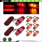 2X 6" 10LED Red Trailer Tail Light + 8X Amber/Red Side Marker Lights