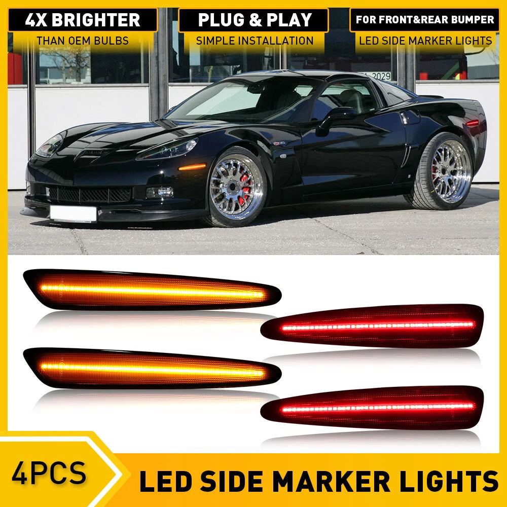 Set of 4 Smoked LED Side Marker Lights for Chevy Corvette C6 (2005–2013)