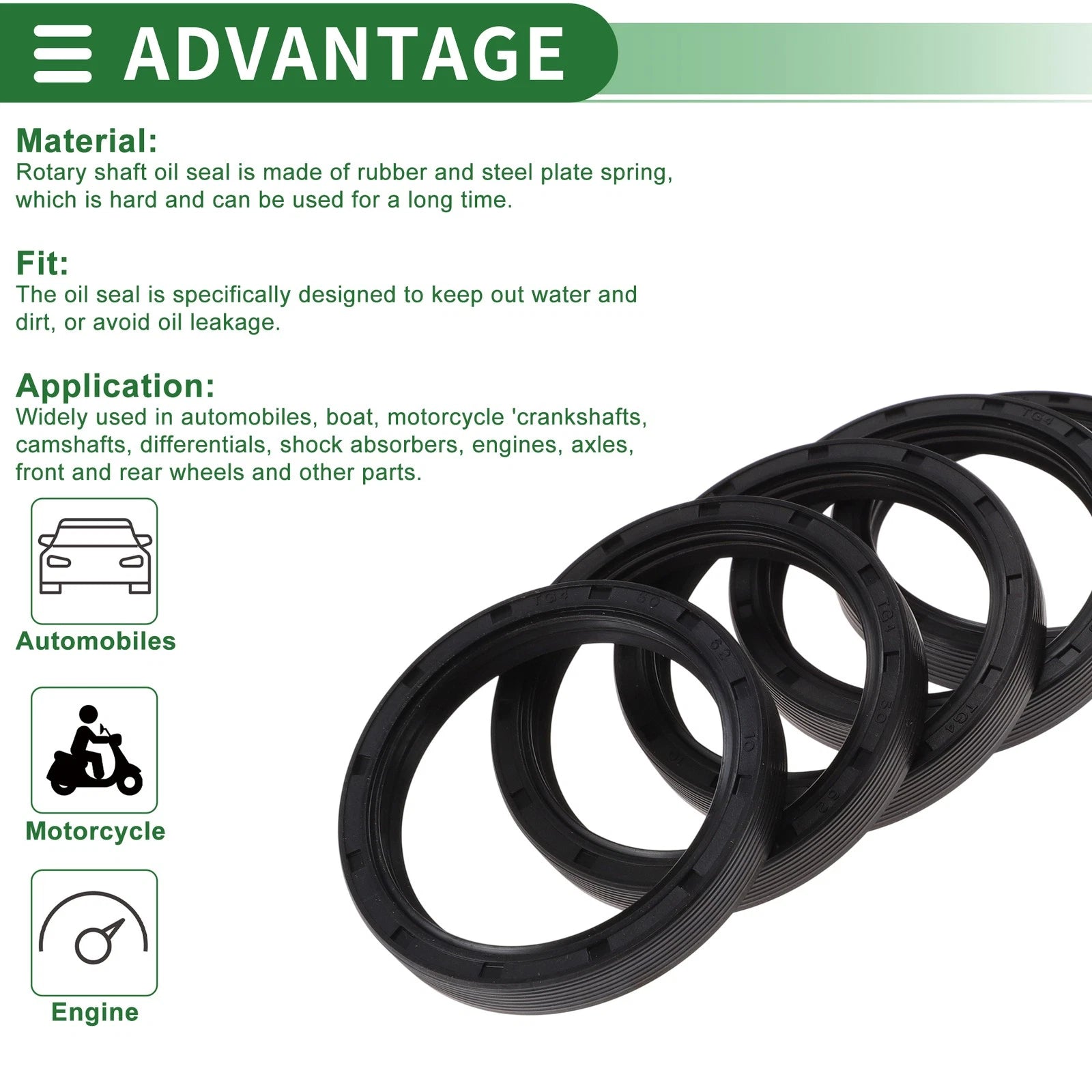 Set of 5 Oil Seals NBR Rubber 50x62x10mm for High Pressure