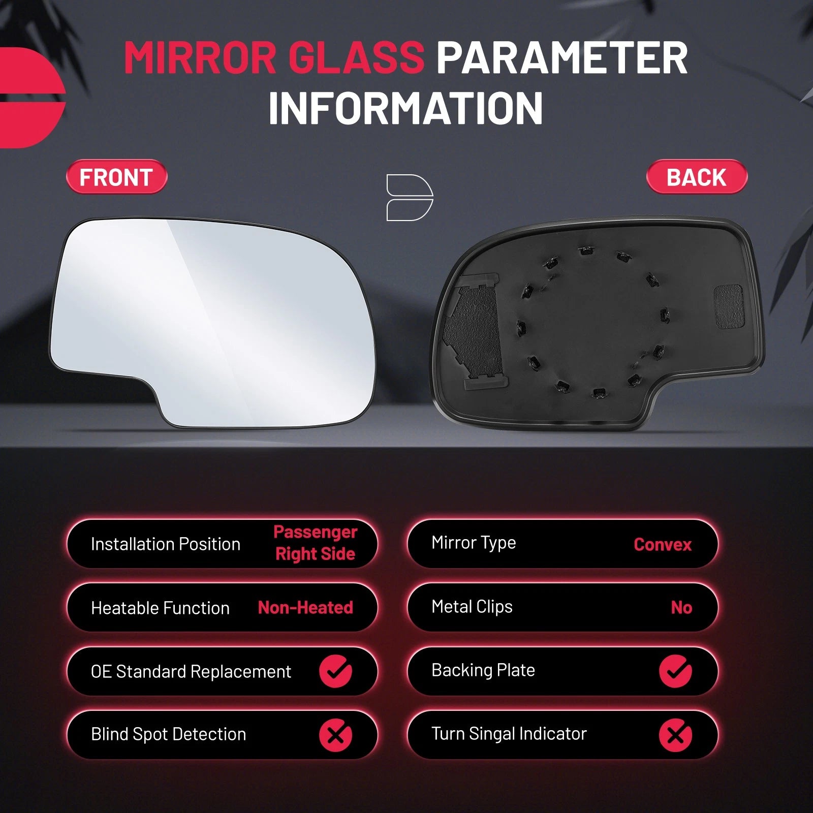 Mirror Glass Non-Heated for Cadillac Escalade (2002-2006)