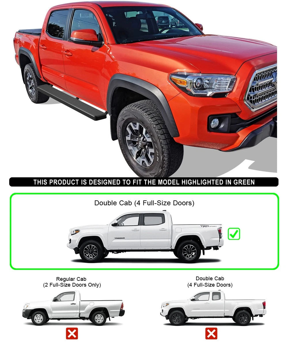 iBoard Running Boards for Toyota Tacoma (2005–2023) 6in Black