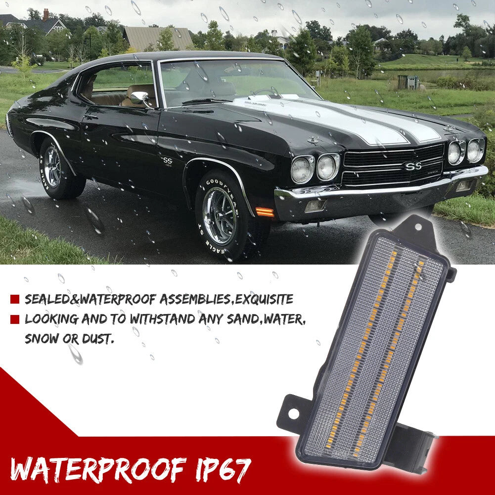 2X Clear Amber LED Front Side Marker Lights for Chevy Chevelle El Camino (1970)