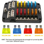 12 Way Blade Fuse Box Holder with LED Indicator for Auto Marine Boat (12V)