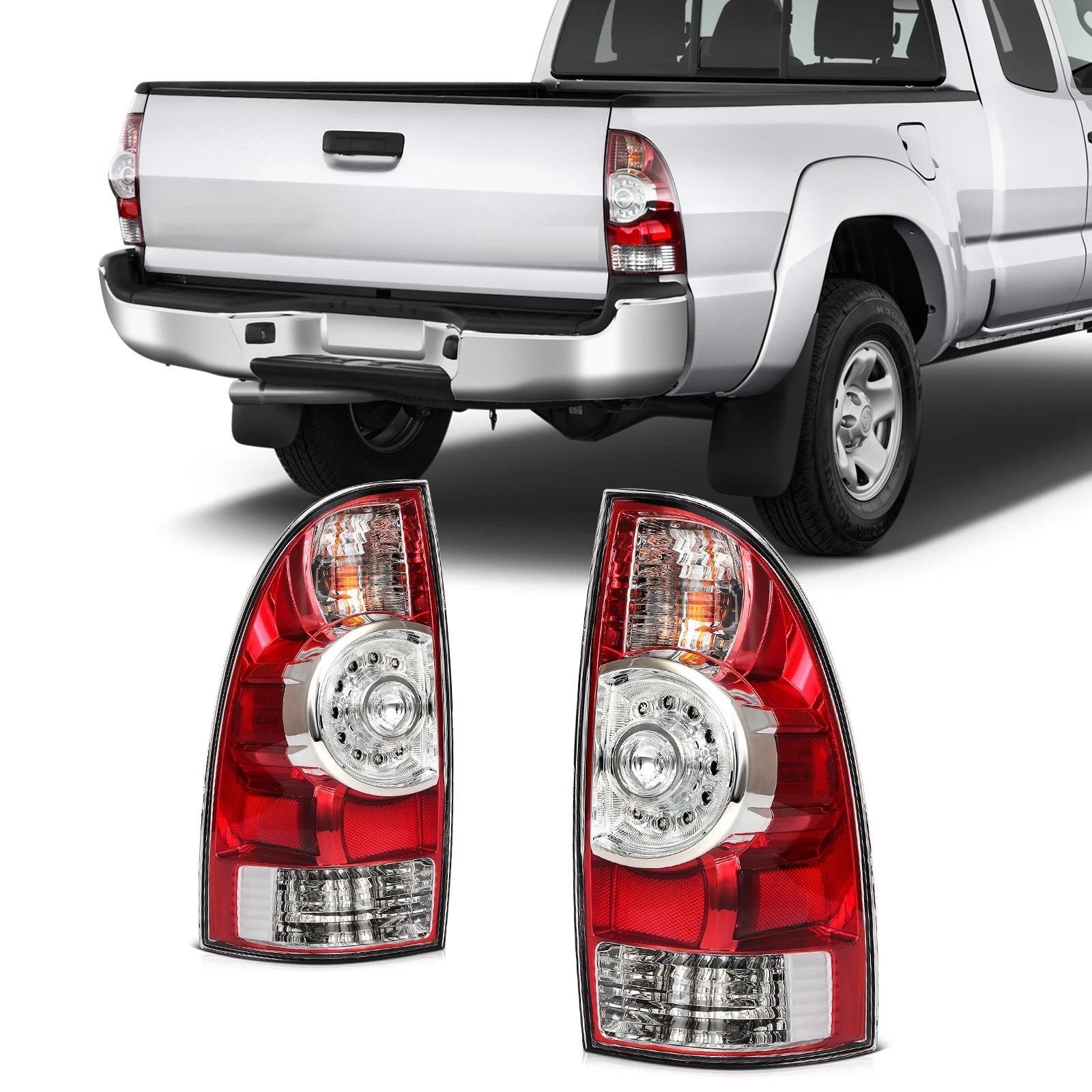 Set of 2 Tail Lights Assembly for Toyota Tacoma (2005–2015) Red Housing
