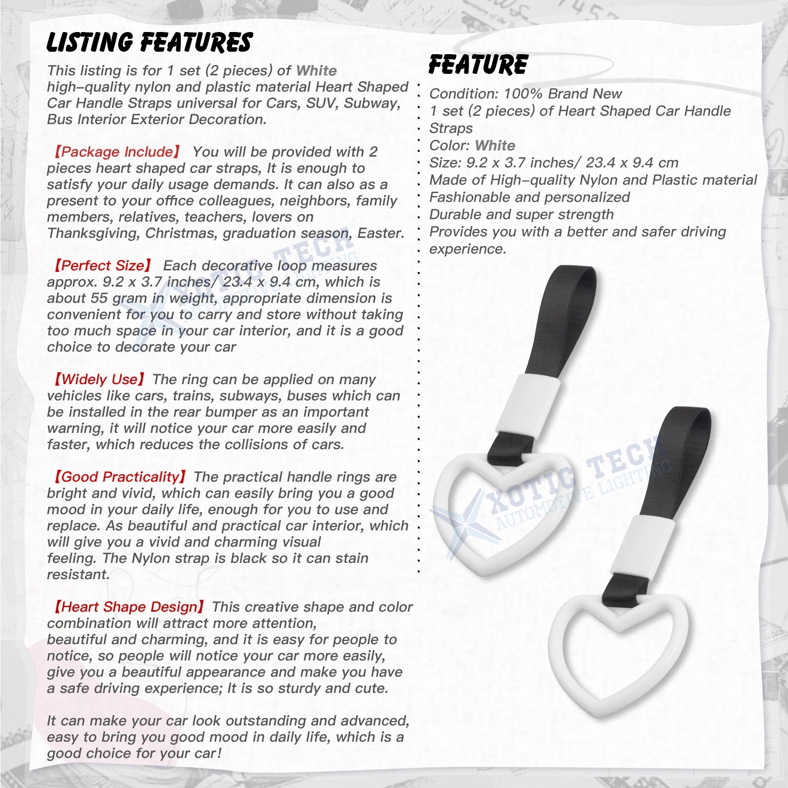 Heart-Shaped Car Handle Straps for Drift Charm Rear Bumper Warning (2-2)