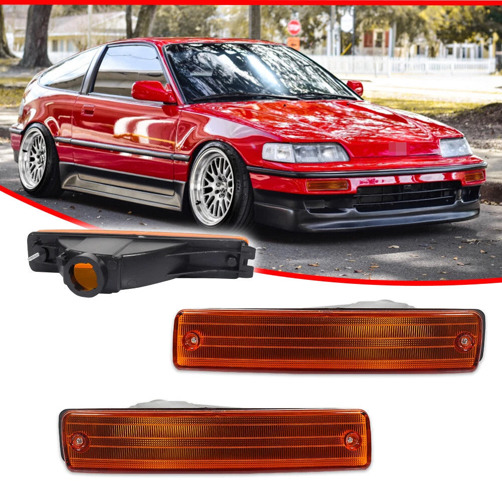 Set of 2 Amber Front Bumper Turn Signal Light Housings for Honda CR-X