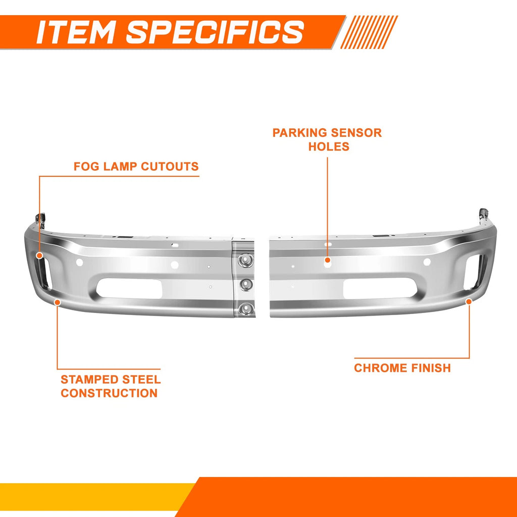 Front Bumper Face Bar Chrome for Ram 1500 (2014–2024) w/ Sensor & Fog Light Cutouts