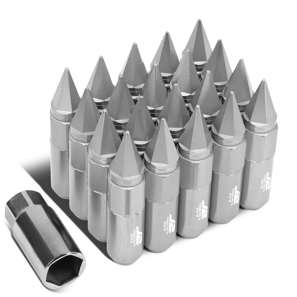 Set of 20 J2 7075 Forged Aluminum M12x1.5 Spiky Cap Lug Nuts with Adapter