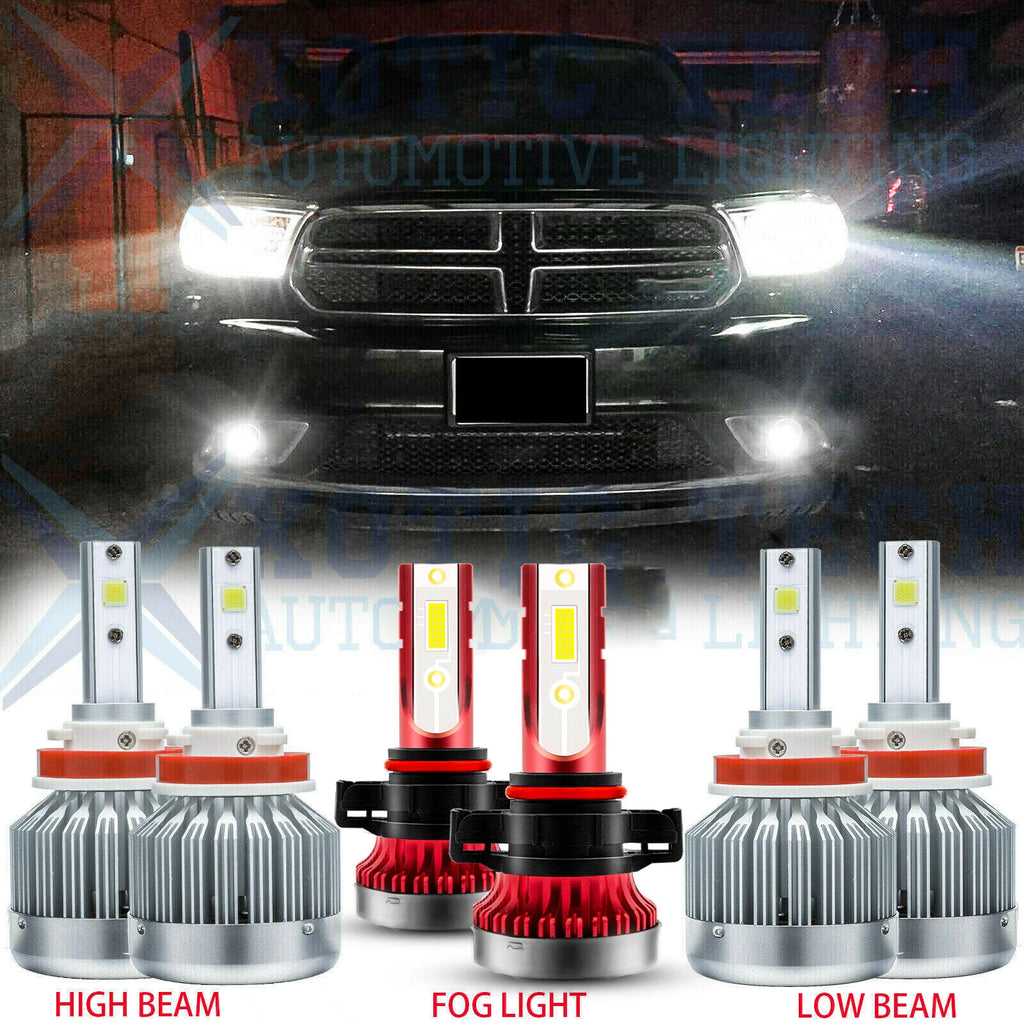 6000K LED Headlight Kit High Low Fog Light Bulbs for Dodge Grand Caravan (2011–2019)