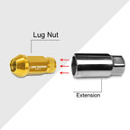 20Pc M12X1.5 Gold JDM Open End Cone Seat Hex Wheel Lug Nuts + Extension 25mmx50mm