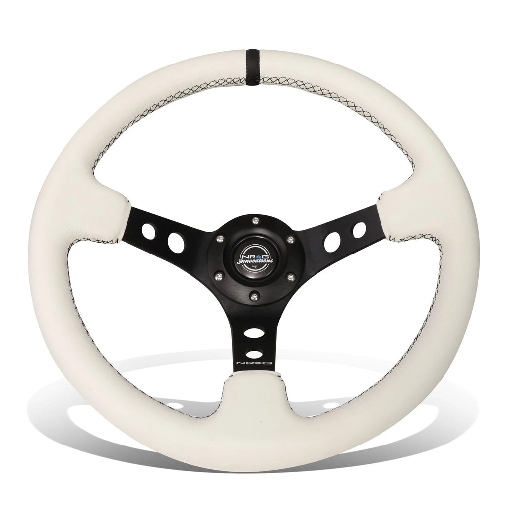 NRG Innovations RST-006BK-WT-B 350mm Racing Steering Wheel for Universal Fit (2010–2023)