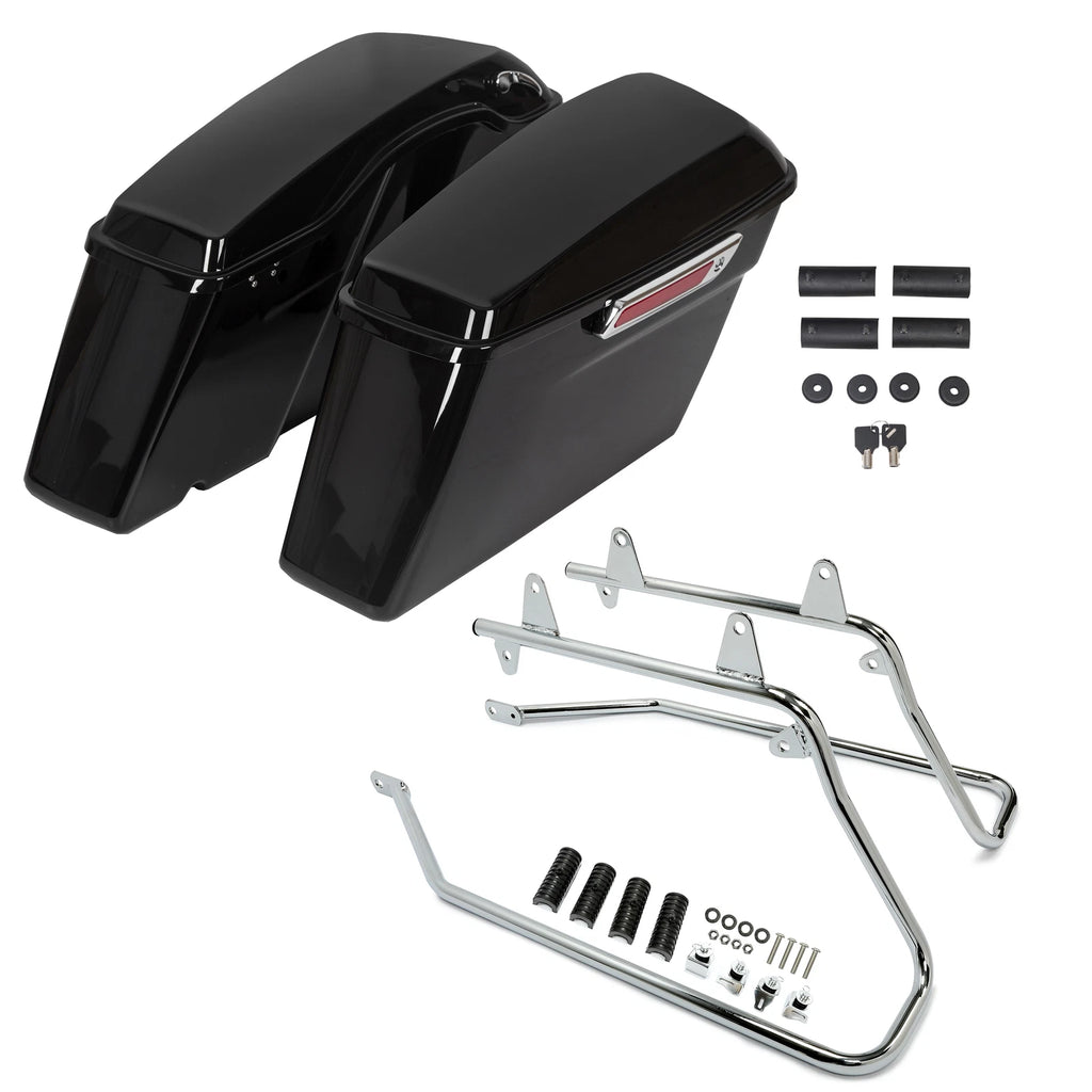 Saddle Bags with Chrome Conversion Brackets for Harley Softail Fatboy