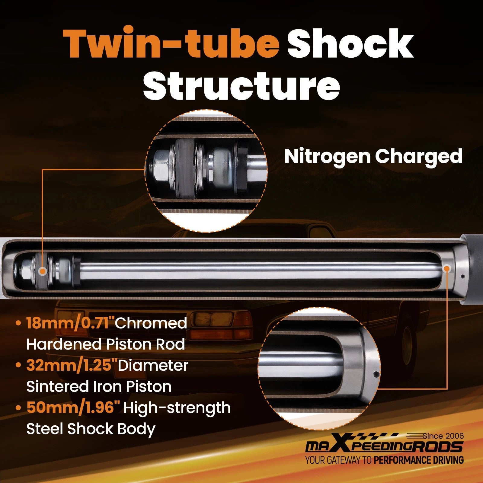Front & Rear Lowering Shocks 4" Drop for C1500 2WD (1988–1998)