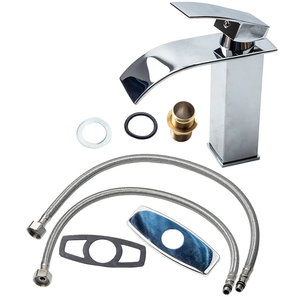 Waterfall Spout Bathroom Basin Faucet for Chrome Sink Mixer Tap (—)