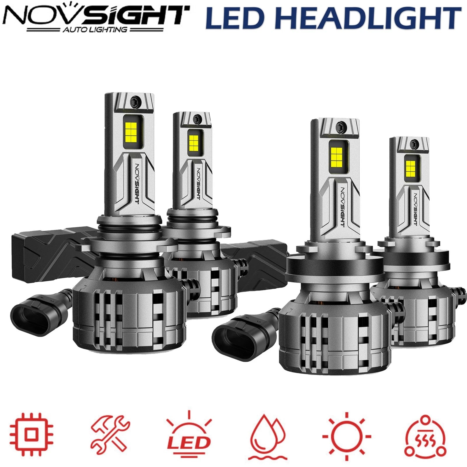 4X H11 + 9005 LED Headlight Bulbs for