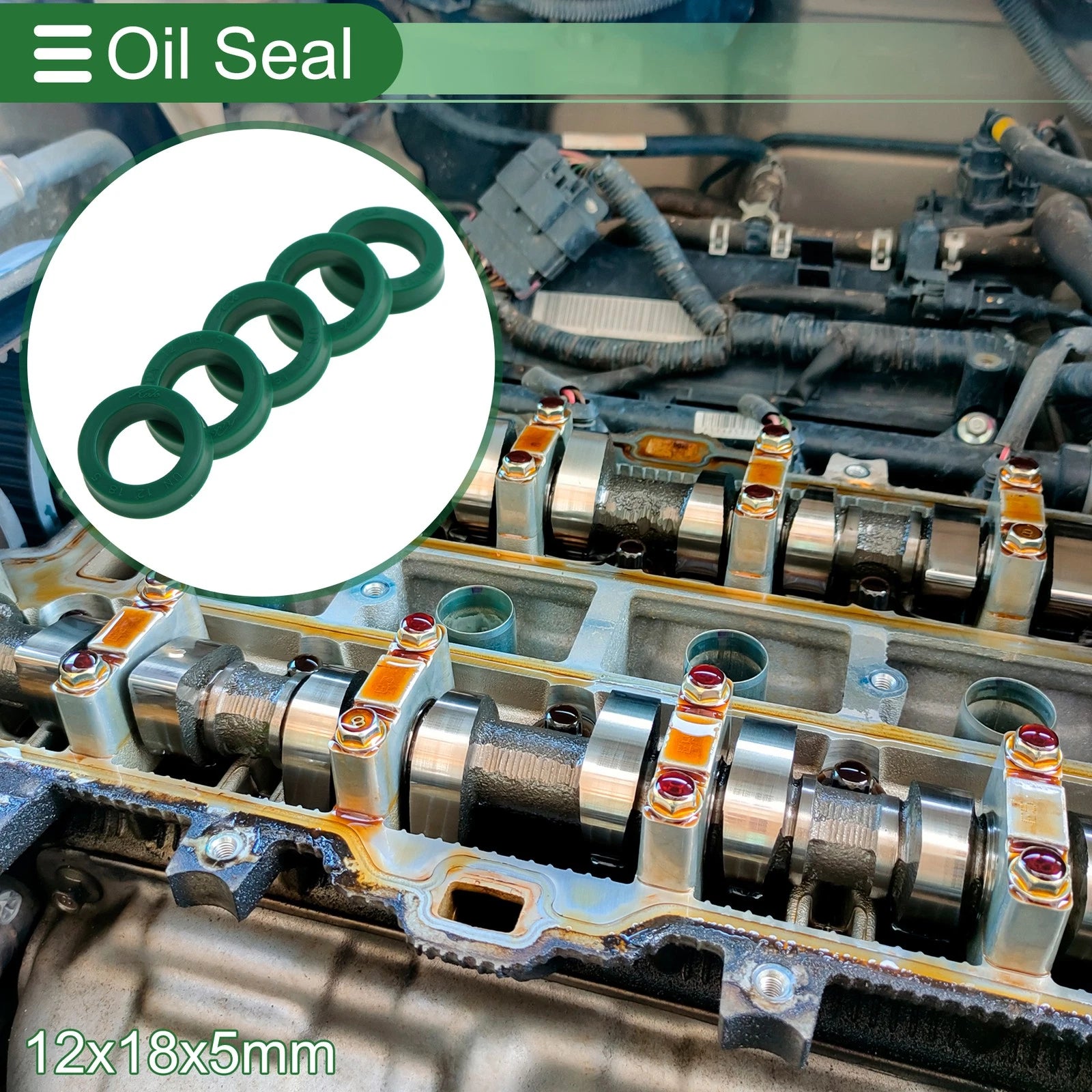 Set of 5 Oil Seal Rotary Shaft Seal 12x18x5mm High Pressure Green
