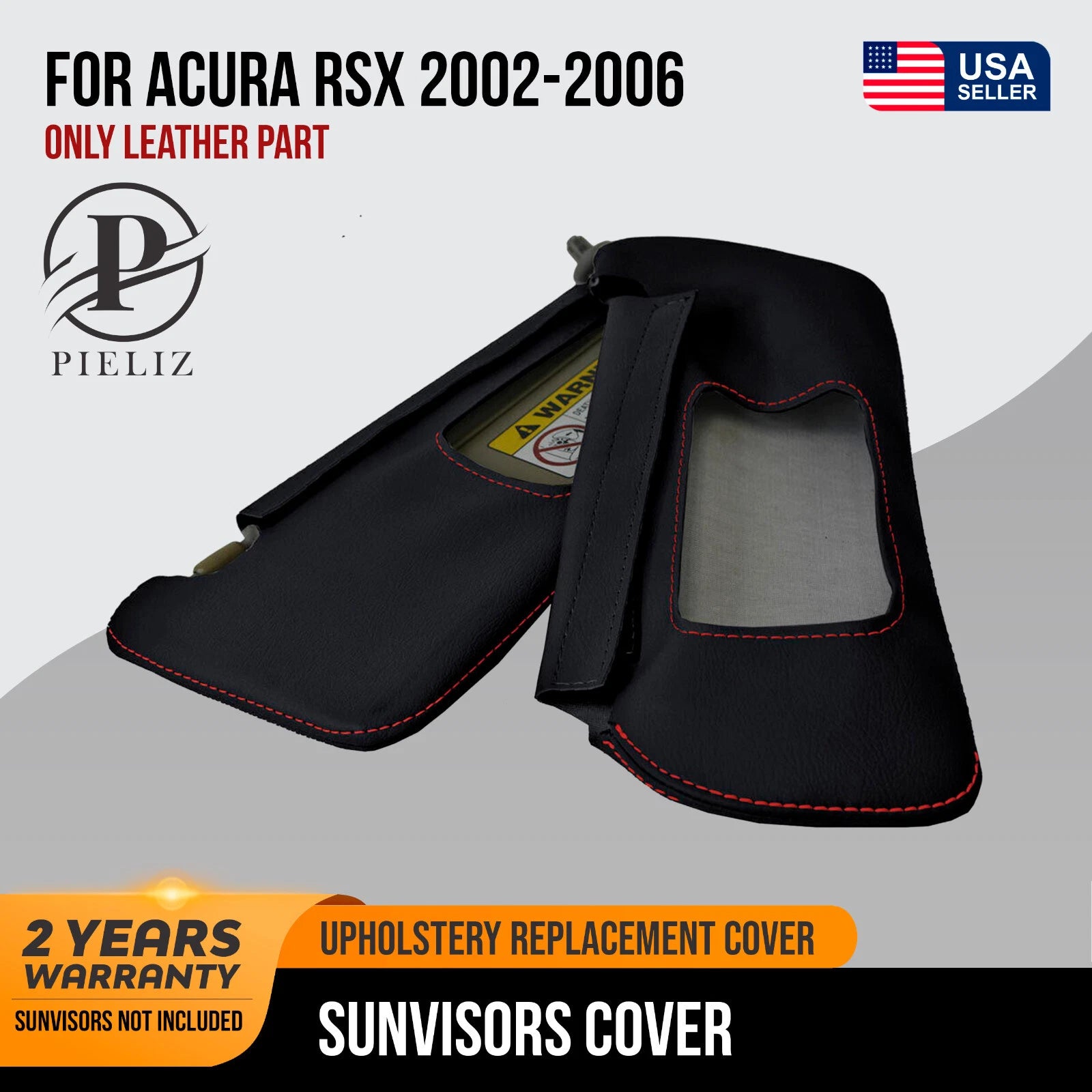 2PC Leather Sunvisors for Acura RSX (2002–2006) Black Red Stitch