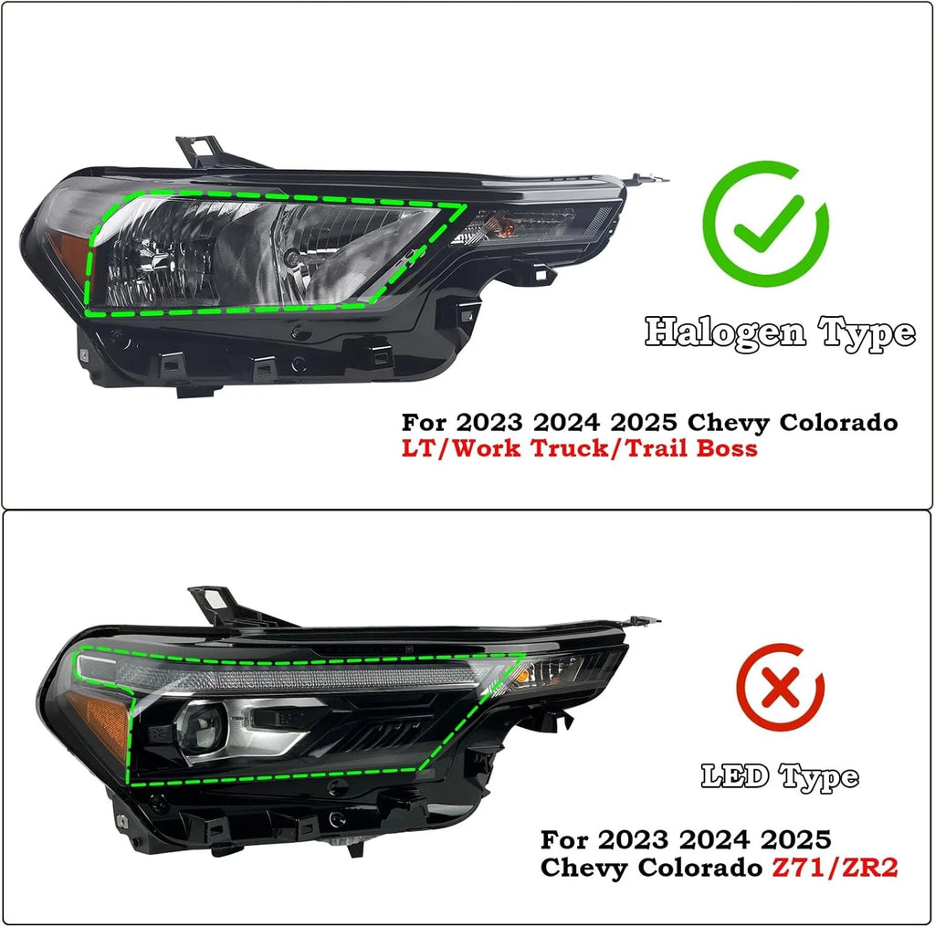 Halogen Headlight Right Passenger Side RH for Chevrolet Colorado (2023–2025)