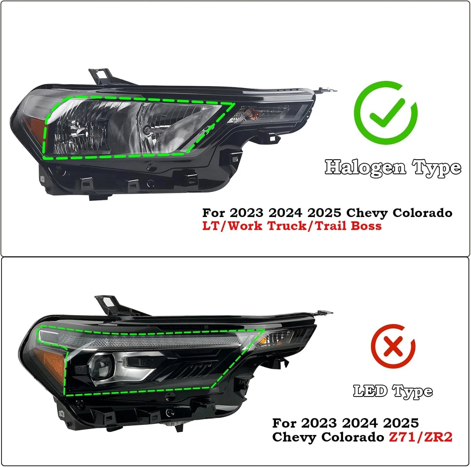 Halogen Headlight Right Passenger Side RH for Chevrolet Colorado (2023–2025)