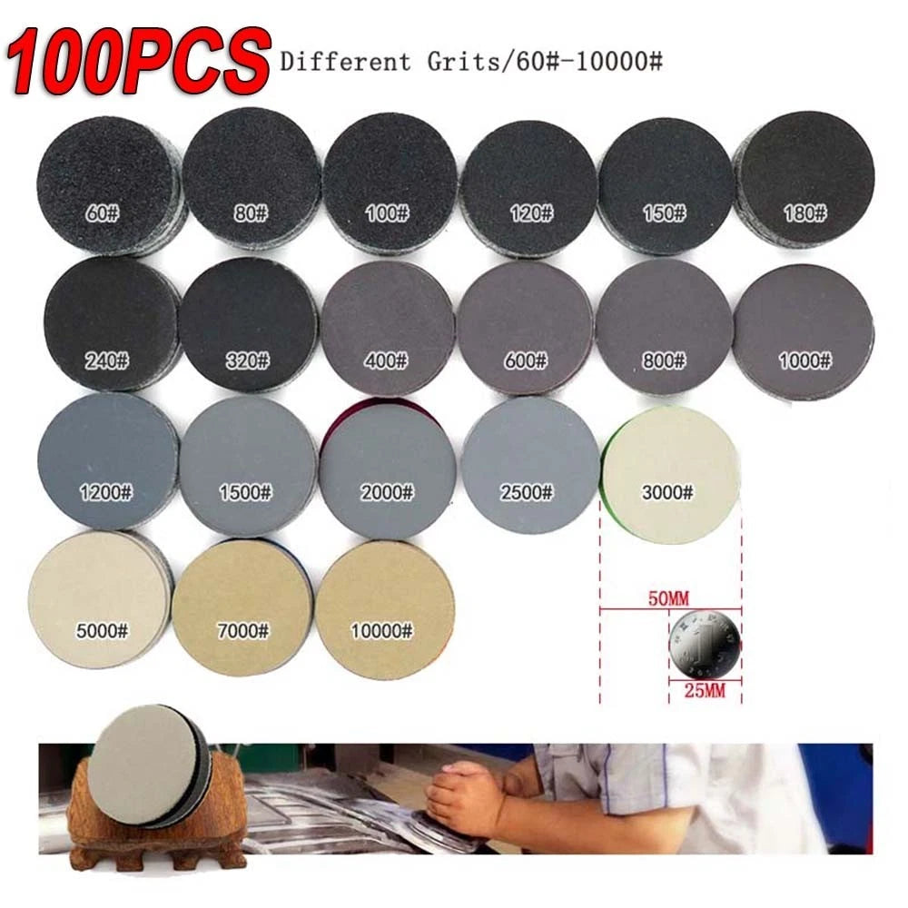 100pcs Sanding Discs for Artificial Stone (50mm, 60-10000 Grit)