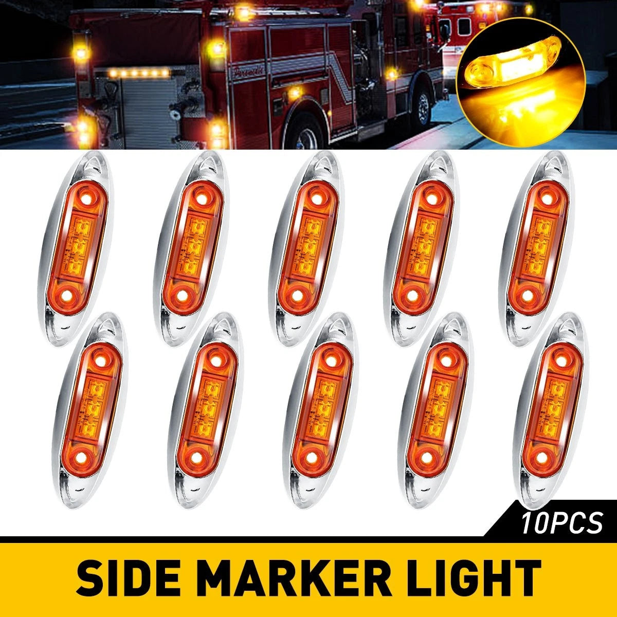 Set of 10 LED Amber Side Marker Lights for Truck Trailer RV