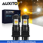 2X AUXITO 3157 3057 Switchback LED Turn Signal Lights 2800LM Amber White