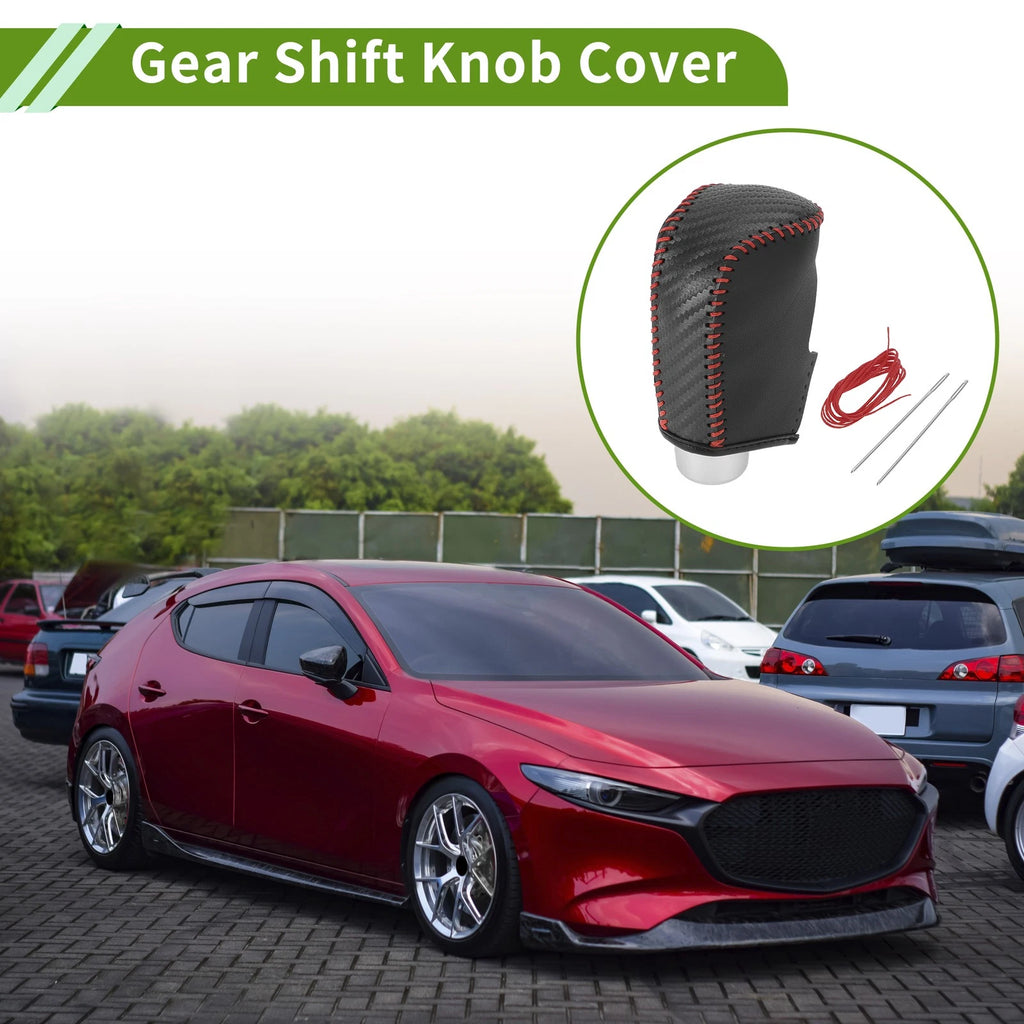 1 Pc Gear Shift Knob Cover for Mazda 3 (2014–2018) Black Carbon Fiber Red