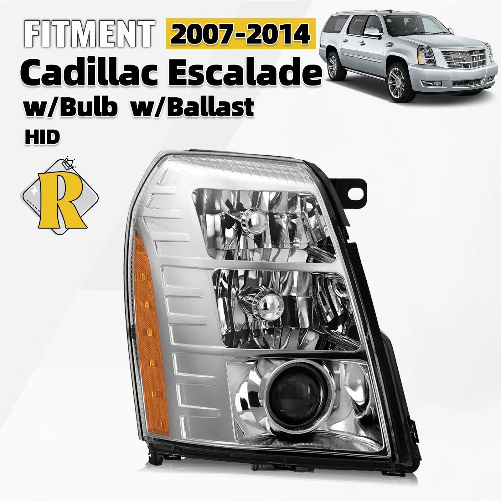 HID w/Bulb Ballast for Cadillac Escalade (2007–2014) Passenger Headlight ASSY RH