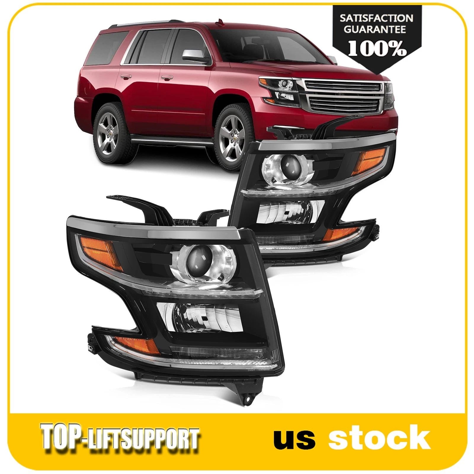 2Pcs Headlight Assembly with Projector for Chevy Tahoe Suburban (2015–2017)