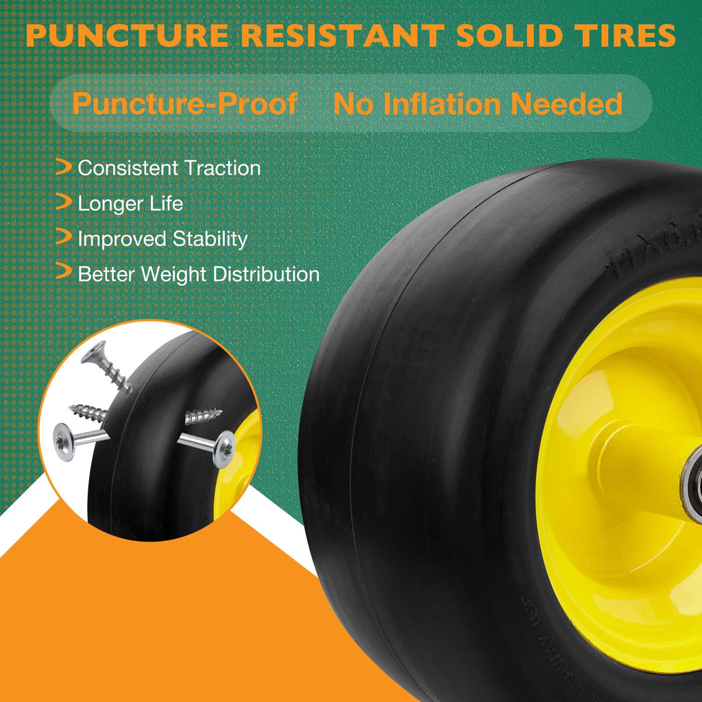 2x 11x6.00-5 Flat Free Tires for Zero-Turn Lawn Mower