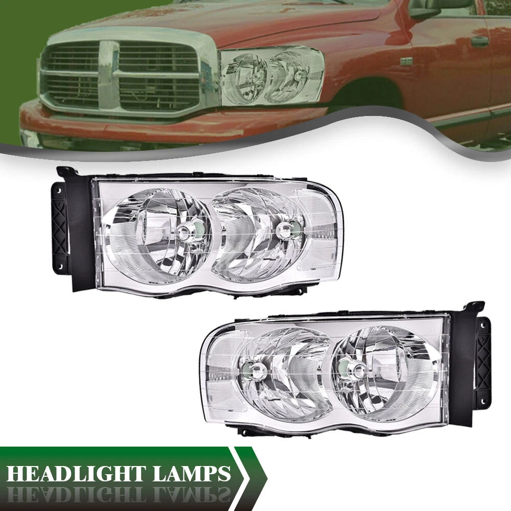 Clear Lens Chrome Housing Headlights for Dodge Ram 1500 2500 3500 (2002–2005)