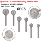 Set of 6 Diamond Round Ball Burr Drill Bits 4-12mm for Carving