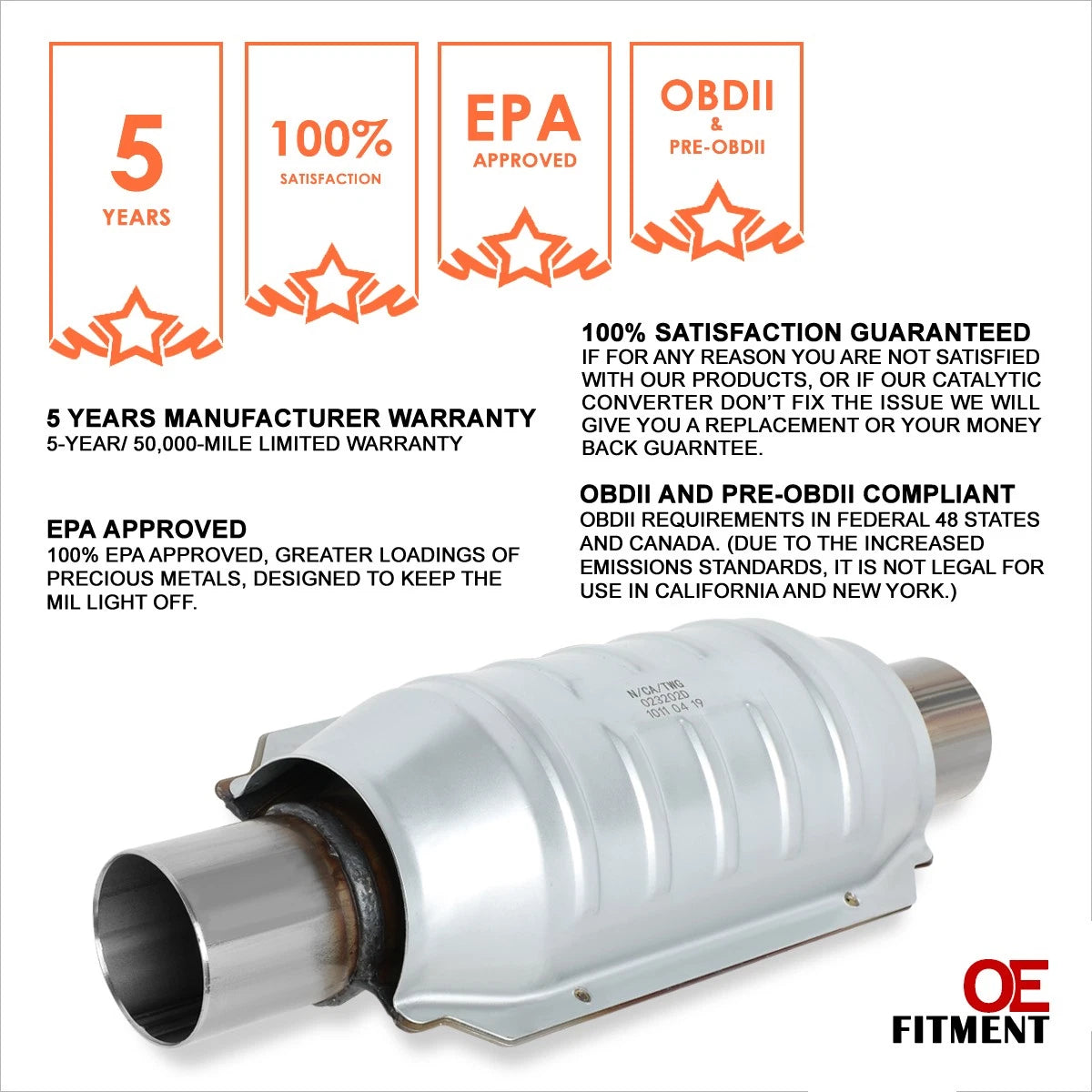 Universal Weld-On Catalytic Converter Exhaust Pipe 2" Inlet (13.13"x5.5"x4.5")