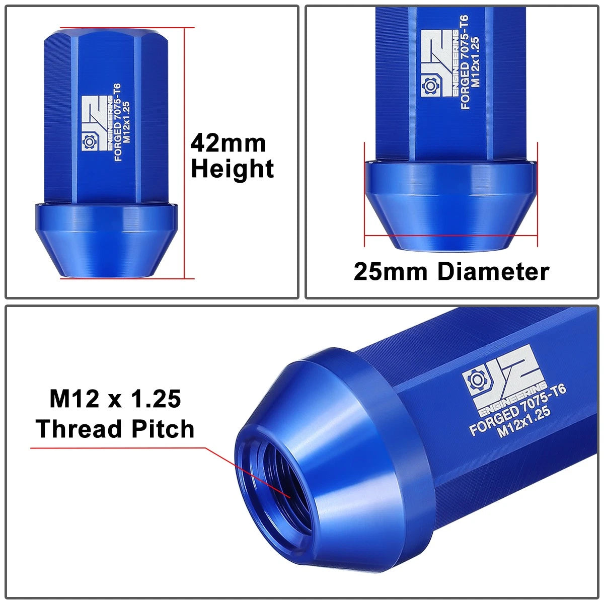 Set of 20 Closed End Lug Nuts M12 X1.25 25mm OD for J2 Engineering