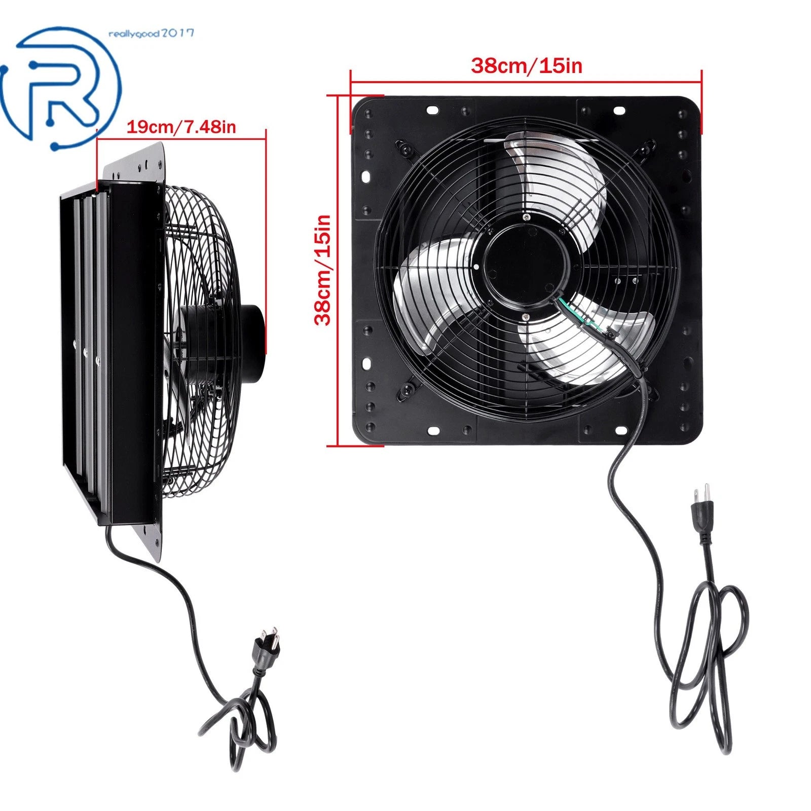 12" Black Aluminum Shutter Exhaust Fan for Greenhouse Garage